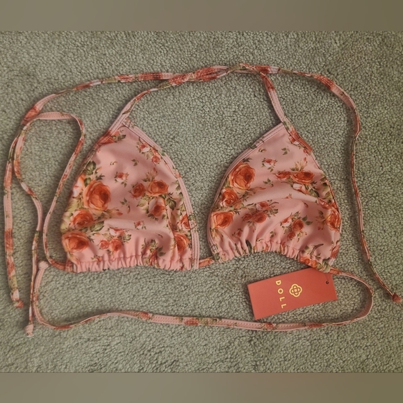 Dolls Swim Blush Pink Floral Rose Bikini Top - Picture 2 of 2